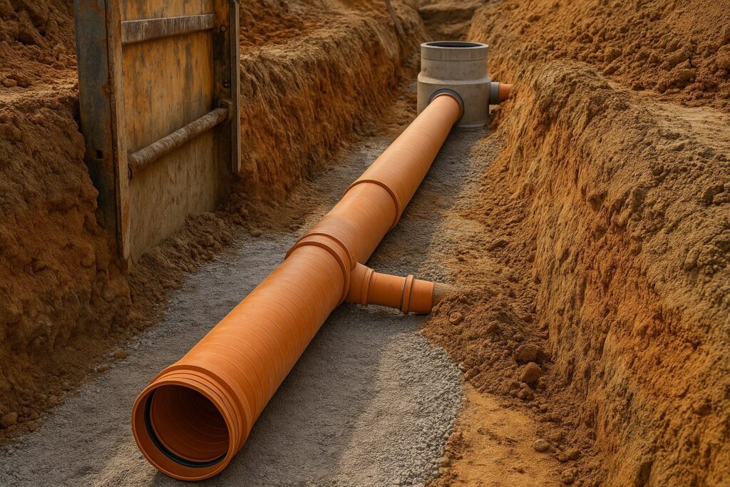 Underground utility installation showcasing trenchless construction and pipeline systems