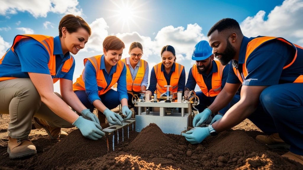 Geotechnical engineering in construction with soil investigation and drilling at a job site