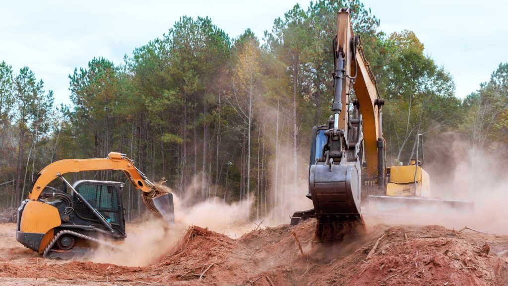 Excavation work near marked underground utilities during construction project
