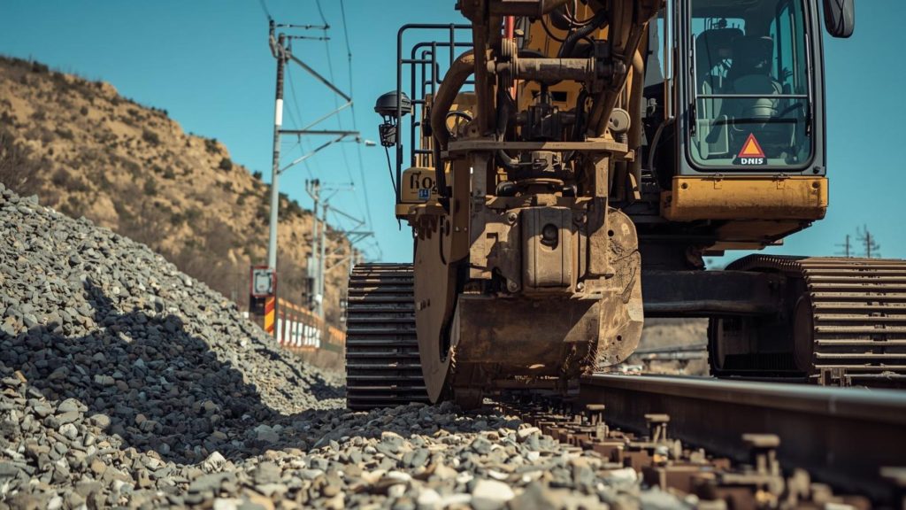 Railroad right-of-way dispute involving heavy equipment excavation near active rail line