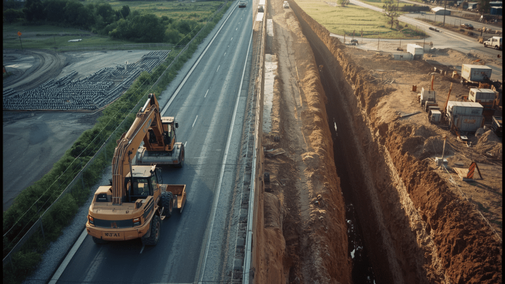 Comparison of civil construction, heavy construction equipment, and underground trenching work