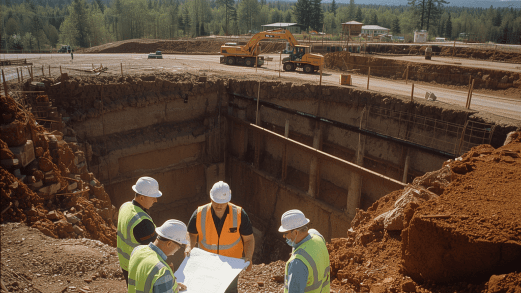Construction engineers reviewing plans impacting liability on job site