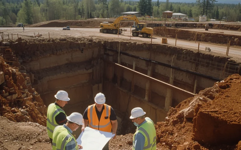 Construction engineers reviewing plans impacting liability on job site