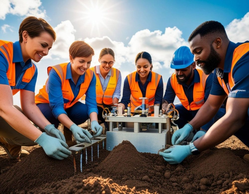 Geotechnical engineering in construction with soil investigation and drilling at a job site
