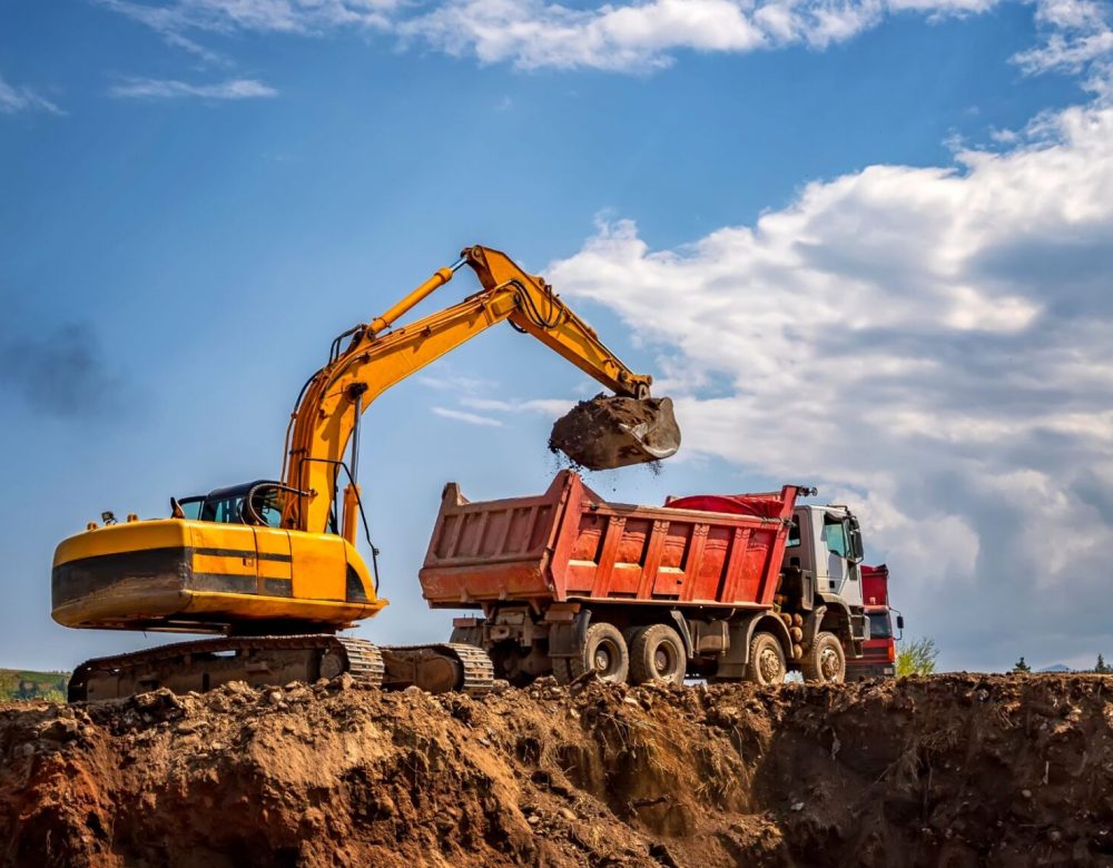 Heavy construction equipment project delay on site