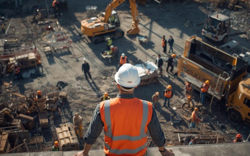 General contractor overseeing construction site during project operations