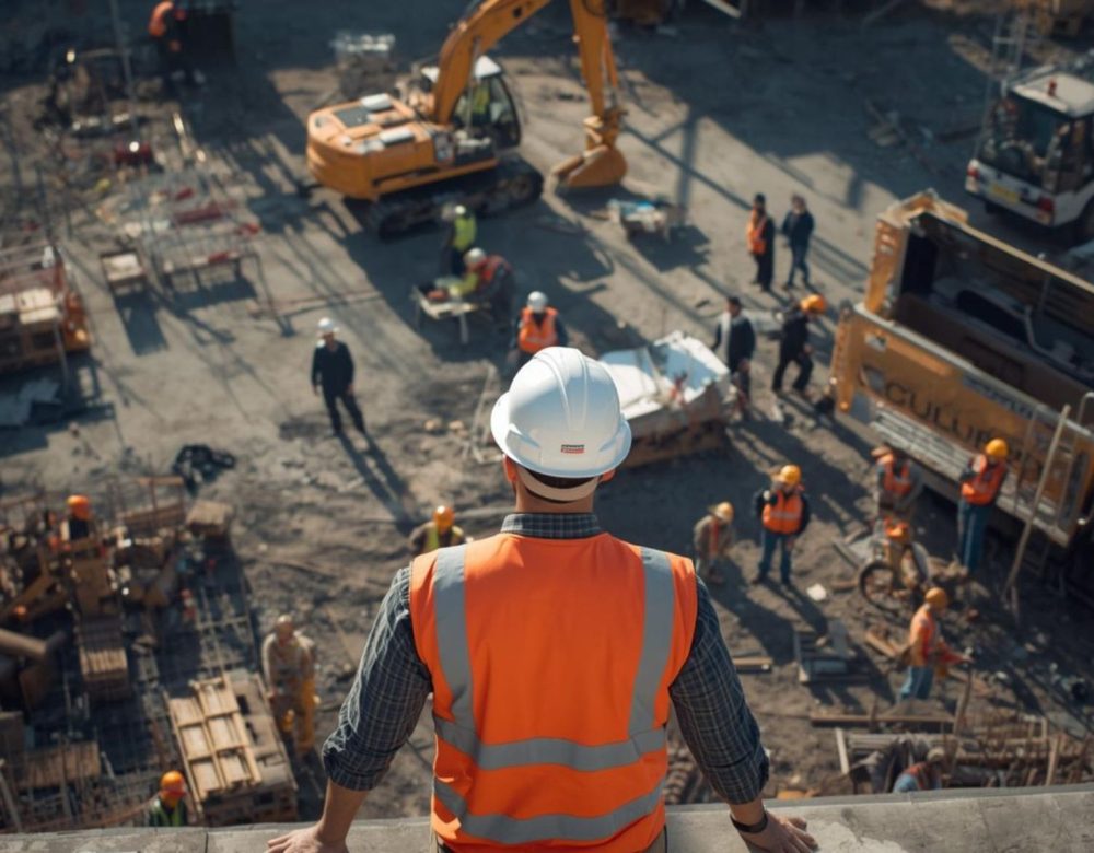 General contractor overseeing construction site during project operations